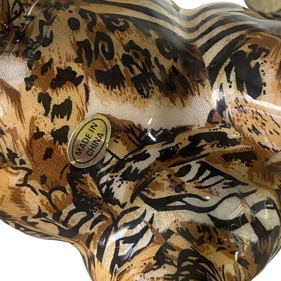 Lot of 2 La Vie Trunk Up Elephant Figurine Safari Animal Print Patchwork Ceramic - Picture 11 of 17